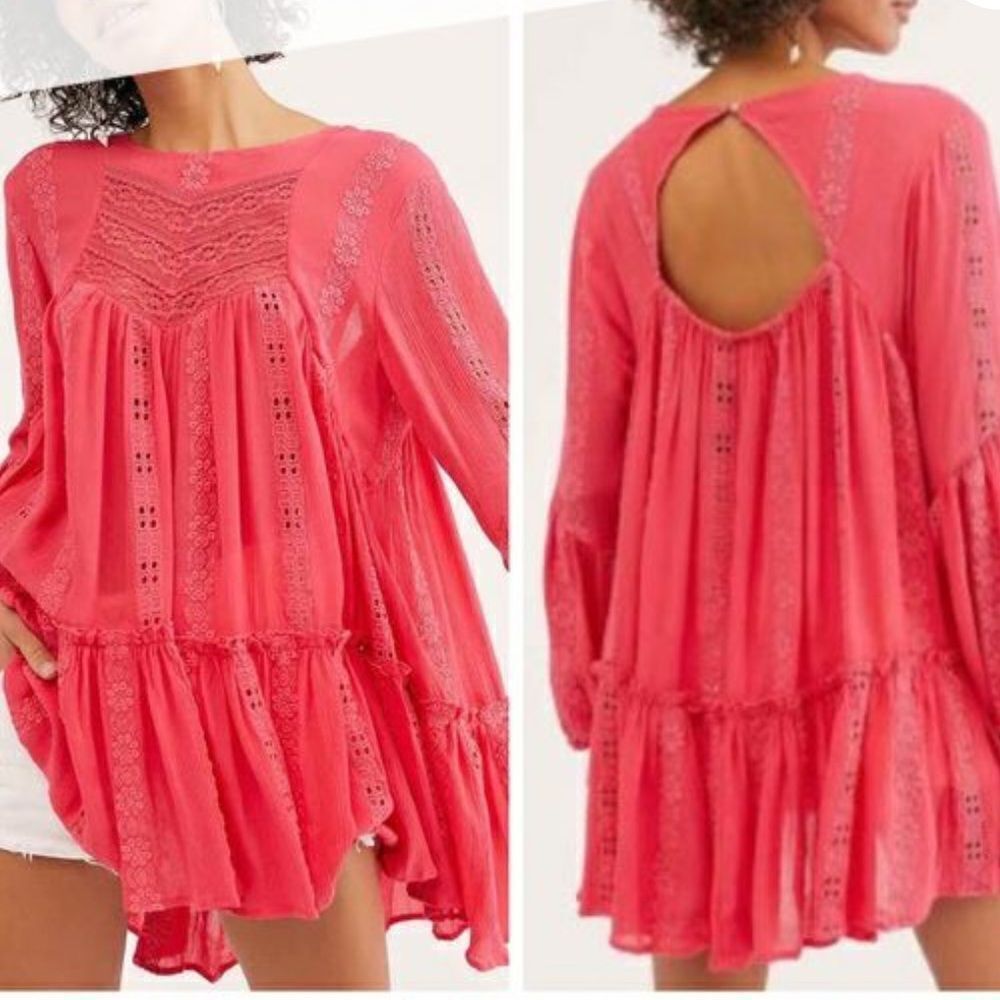 Free People Dress Size S Sweetest Dream Lace Ruffle Tunic Cottage Core